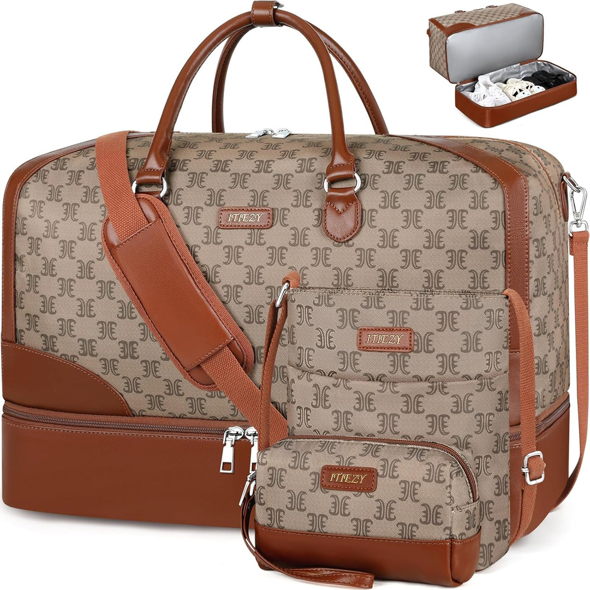 Weekender Overnight Bag for Women - Large Travel Duffel Bag with Shoe Compartment, Gym Duffel Bag Hospital Bag Carry On Tote Bags for Airplanes with Crossbody Bag Toiletry Bag 3Pcs Set - Colors B