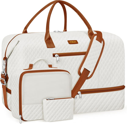 Weekender Overnight Bag for Women - Large Travel Duffel Bag with Shoe Compartment, Gym Duffel Bag Hospital Bag Carry On Tote Bags for Airplanes with Crossbody Bag Toiletry Bag 3Pcs Set - Colors B