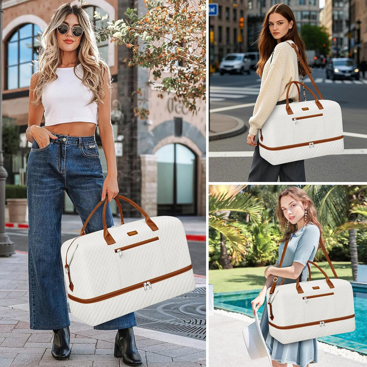 Weekender Overnight Bag for Women - Large Travel Duffel Bag with Shoe Compartment, Gym Duffel Bag Hospital Bag Carry On Tote Bags for Airplanes with Crossbody Bag Toiletry Bag 3Pcs Set - Colors B