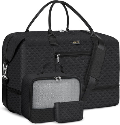 Weekender Overnight Bag for Women - Large Travel Duffel Bag with Shoe Compartment, Gym Duffel Bag Hospital Bag Carry On Tote Bags for Airplanes with Crossbody Bag Toiletry Bag 3Pcs Set - Colors B