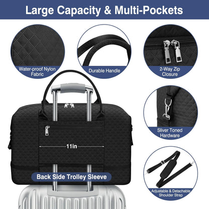 Weekender Overnight Bag for Women - Large Travel Duffel Bag with Shoe Compartment, Gym Duffel Bag Hospital Bag Carry On Tote Bags for Airplanes with Crossbody Bag Toiletry Bag 3Pcs Set - Colors B