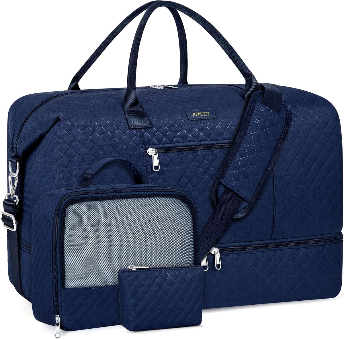 Weekender Overnight Bag for Women - Large Travel Duffel Bag with Shoe Compartment, Gym Duffel Bag Hospital Bag Carry On Tote Bags for Airplanes with Crossbody Bag Toiletry Bag 3Pcs Set - Colors B