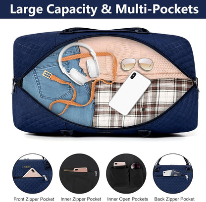 Weekender Overnight Bag for Women - Large Travel Duffel Bag with Shoe Compartment, Gym Duffel Bag Hospital Bag Carry On Tote Bags for Airplanes with Crossbody Bag Toiletry Bag 3Pcs Set - Colors B
