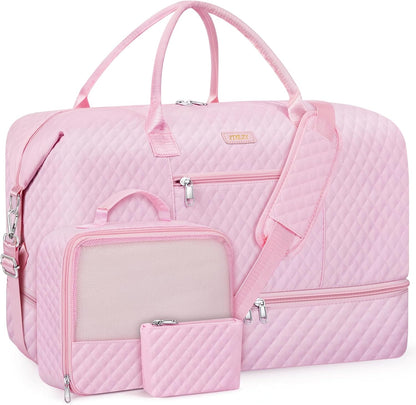Weekender Overnight Bag for Women - Large Travel Duffel Bag with Shoe Compartment, Gym Duffel Bag Hospital Bag Carry On Tote Bags for Airplanes with Crossbody Bag Toiletry Bag 3Pcs Set - Colors B