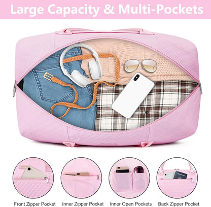 Weekender Overnight Bag for Women - Large Travel Duffel Bag with Shoe Compartment, Gym Duffel Bag Hospital Bag Carry On Tote Bags for Airplanes with Crossbody Bag Toiletry Bag 3Pcs Set - Colors B