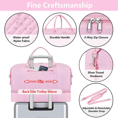 Weekender Overnight Bag for Women - Large Travel Duffel Bag with Shoe Compartment, Gym Duffel Bag Hospital Bag Carry On Tote Bags for Airplanes with Crossbody Bag Toiletry Bag 3Pcs Set - Colors B