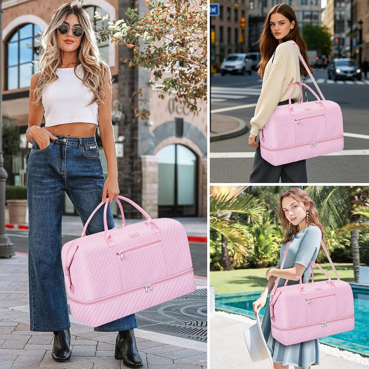 Weekender Overnight Bag for Women - Large Travel Duffel Bag with Shoe Compartment, Gym Duffel Bag Hospital Bag Carry On Tote Bags for Airplanes with Crossbody Bag Toiletry Bag 3Pcs Set - Colors B