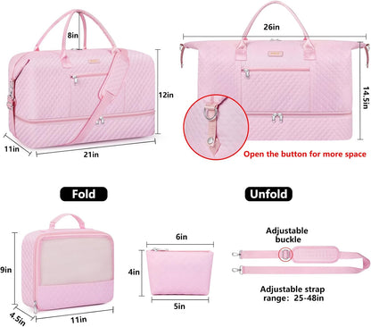 Weekender Overnight Bag for Women - Large Travel Duffel Bag with Shoe Compartment, Gym Duffel Bag Hospital Bag Carry On Tote Bags for Airplanes with Crossbody Bag Toiletry Bag 3Pcs Set - Colors B