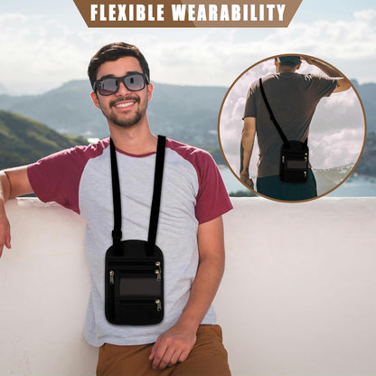 Genuine Leather Passport Holder For Travel, RFID Blocking Slim Neck Wallet with Adjustable Strap for Women and Men, Travel Essentials to Keep Cash, Credit Cards and Documents Safe, Brown