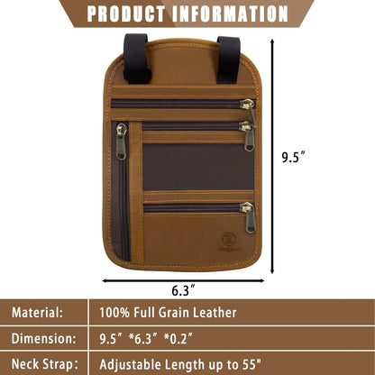 Genuine Leather Passport Holder For Travel, RFID Blocking Slim Neck Wallet with Adjustable Strap for Women and Men, Travel Essentials to Keep Cash, Credit Cards and Documents Safe, Brown