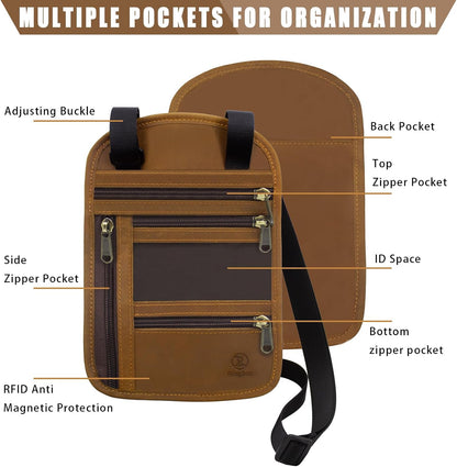 Genuine Leather Passport Holder For Travel, RFID Blocking Slim Neck Wallet with Adjustable Strap for Women and Men, Travel Essentials to Keep Cash, Credit Cards and Documents Safe, Brown