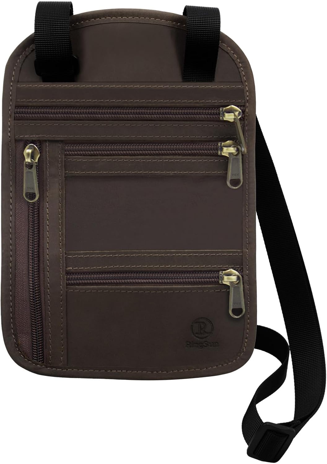 Genuine Leather Passport Holder For Travel, RFID Blocking Slim Neck Wallet with Adjustable Strap for Women and Men, Travel Essentials to Keep Cash, Credit Cards and Documents Safe, Brown