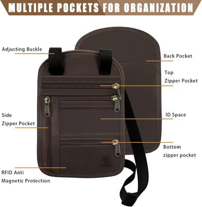 Genuine Leather Passport Holder For Travel, RFID Blocking Slim Neck Wallet with Adjustable Strap for Women and Men, Travel Essentials to Keep Cash, Credit Cards and Documents Safe, Brown