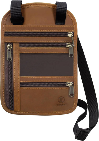 Genuine Leather Passport Holder For Travel, RFID Blocking Slim Neck Wallet with Adjustable Strap for Women and Men, Travel Essentials to Keep Cash, Credit Cards and Documents Safe, Brown
