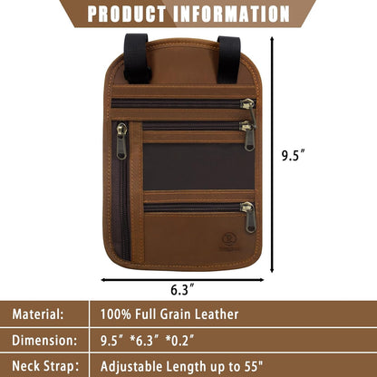 Genuine Leather Passport Holder For Travel, RFID Blocking Slim Neck Wallet with Adjustable Strap for Women and Men, Travel Essentials to Keep Cash, Credit Cards and Documents Safe, Brown