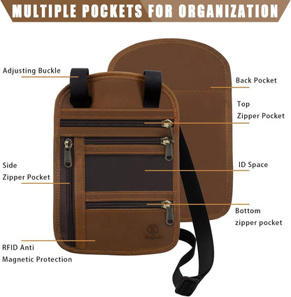 Genuine Leather Passport Holder For Travel, RFID Blocking Slim Neck Wallet with Adjustable Strap for Women and Men, Travel Essentials to Keep Cash, Credit Cards and Documents Safe, Brown