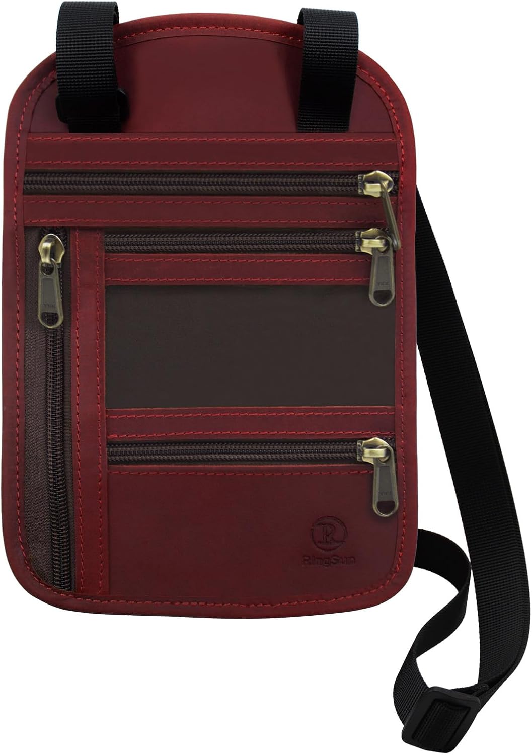 Genuine Leather Passport Holder For Travel, RFID Blocking Slim Neck Wallet with Adjustable Strap for Women and Men, Travel Essentials to Keep Cash, Credit Cards and Documents Safe, Brown
