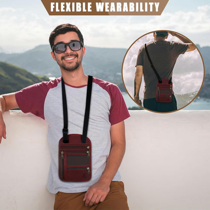 Genuine Leather Passport Holder For Travel, RFID Blocking Slim Neck Wallet with Adjustable Strap for Women and Men, Travel Essentials to Keep Cash, Credit Cards and Documents Safe, Brown