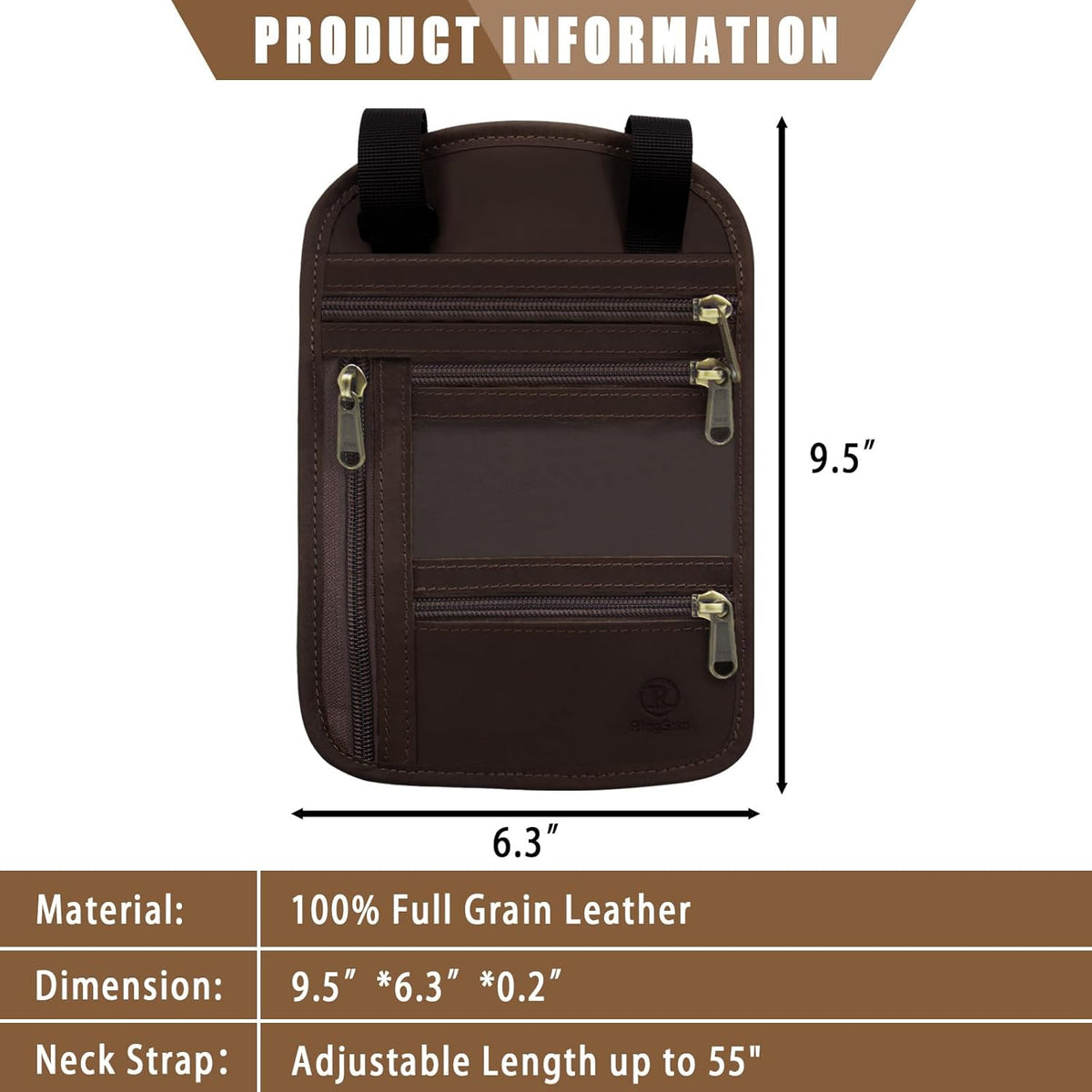 Genuine Leather Passport Holder For Travel, RFID Blocking Slim Neck Wallet with Adjustable Strap for Women and Men, Travel Essentials to Keep Cash, Credit Cards and Documents Safe, Brown