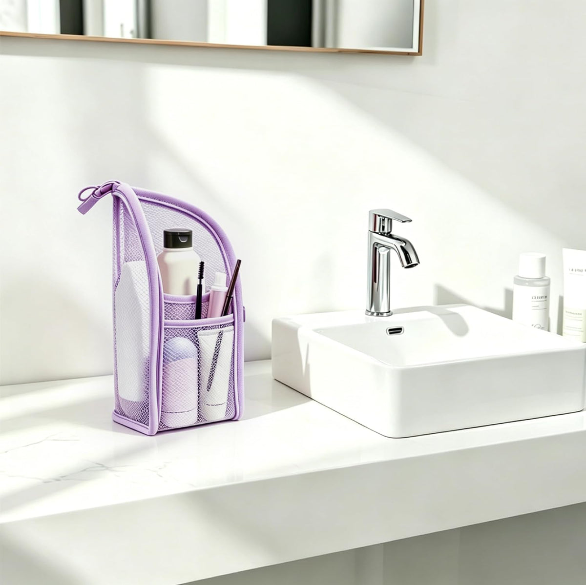 Standing Toiletry Bag, 2026 New Portable Lightweight Travel Toiletry Bag, Clear EVA Waterproof Toiletry Organizer, Large Capacity Foldable Hanging Cosmetic Bag for Travel, Gym, Home (Purple)
