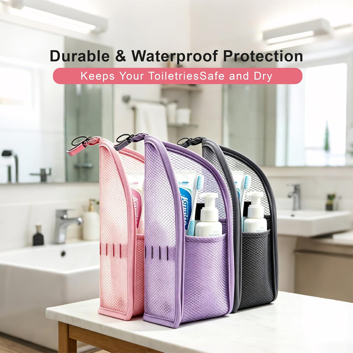 Standing Toiletry Bag, 2026 New Portable Lightweight Travel Toiletry Bag, Clear EVA Waterproof Toiletry Organizer, Large Capacity Foldable Hanging Cosmetic Bag for Travel, Gym, Home (Purple)