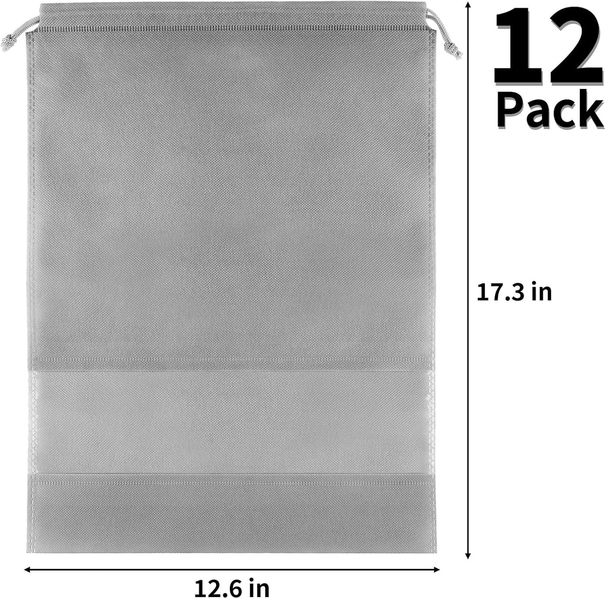 12 Pack Large Shoe Bags for Packing with Clear Window, Dustproof Drawstring Travel Shoe Storage Bags for Men & Women, Black