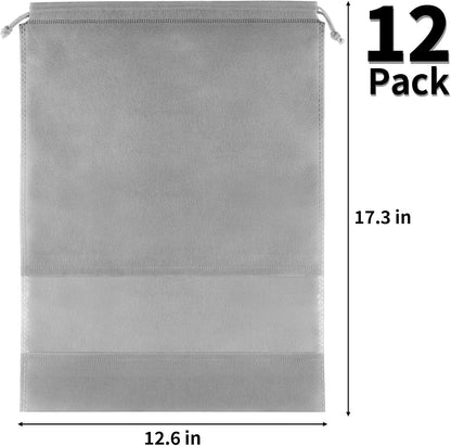 12 Pack Large Shoe Bags for Packing with Clear Window, Dustproof Drawstring Travel Shoe Storage Bags for Men & Women, Black