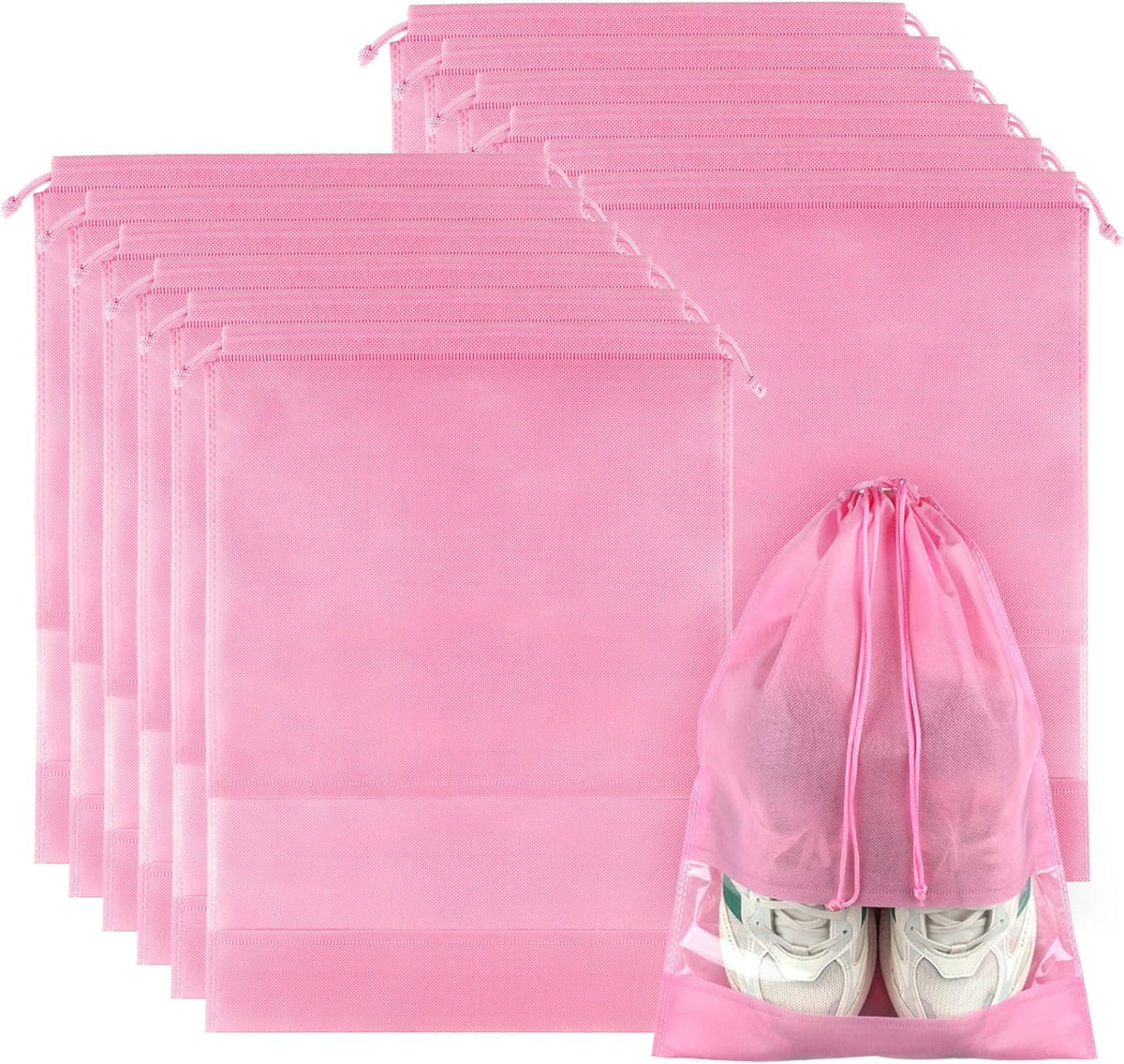 12 Pack Large Shoe Bags for Packing with Clear Window, Dustproof Drawstring Travel Shoe Storage Bags for Men & Women, Black