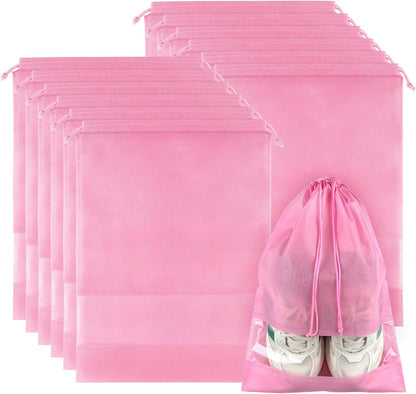12 Pack Large Shoe Bags for Packing with Clear Window, Dustproof Drawstring Travel Shoe Storage Bags for Men & Women, Black
