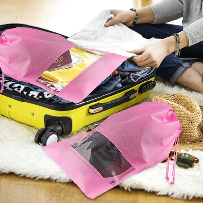 12 Pack Large Shoe Bags for Packing with Clear Window, Dustproof Drawstring Travel Shoe Storage Bags for Men & Women, Black