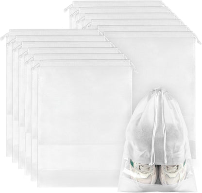 12 Pack Large Shoe Bags for Packing with Clear Window, Dustproof Drawstring Travel Shoe Storage Bags for Men & Women, Black