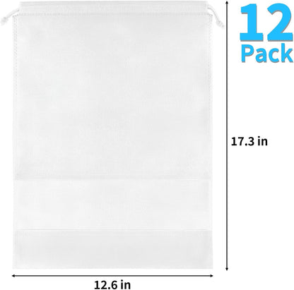 12 Pack Large Shoe Bags for Packing with Clear Window, Dustproof Drawstring Travel Shoe Storage Bags for Men & Women, Black