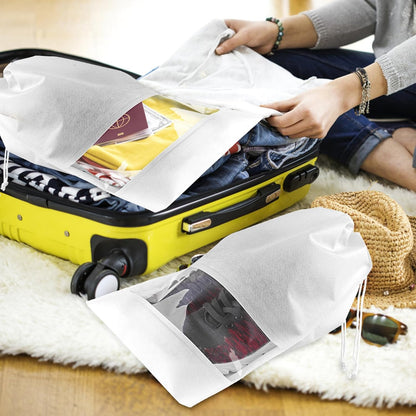 12 Pack Large Shoe Bags for Packing with Clear Window, Dustproof Drawstring Travel Shoe Storage Bags for Men & Women, Black