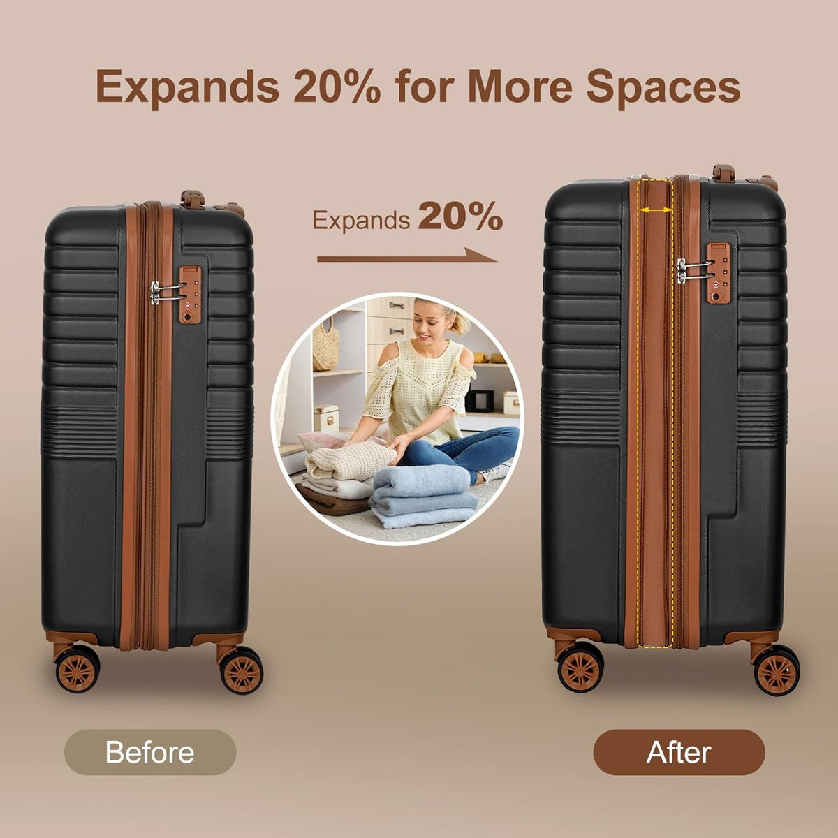 Expandable 21" Carry On Luggage,Hardshell Suitcase with Double Spinner Wheels for 20% More Space, Airline Approved Lightweight Hardside Luggage, Scratch-Resistant & YKK Zipper, White