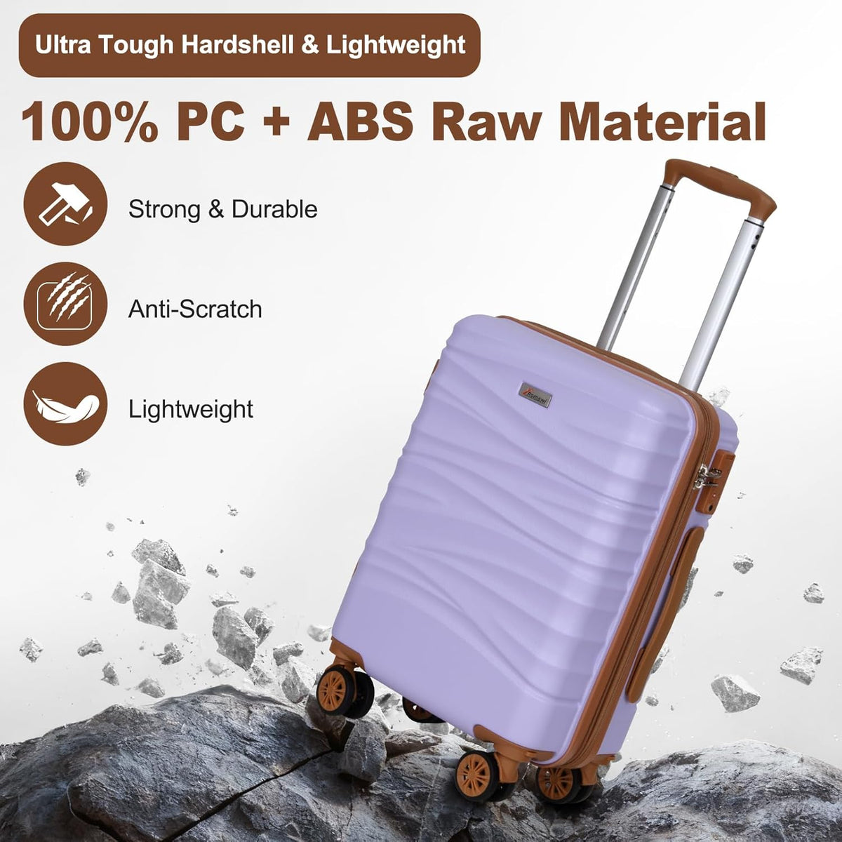 Expandable 21" Carry On Luggage,Hardshell Suitcase with Double Spinner Wheels for 20% More Space, Airline Approved Lightweight Hardside Luggage, Scratch-Resistant & YKK Zipper, White