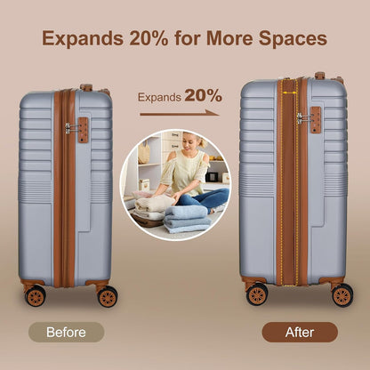 Expandable 21" Carry On Luggage,Hardshell Suitcase with Double Spinner Wheels for 20% More Space, Airline Approved Lightweight Hardside Luggage, Scratch-Resistant & YKK Zipper, White