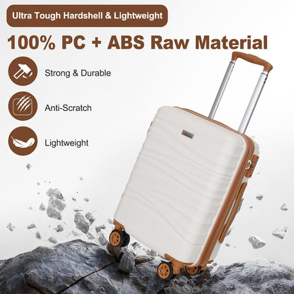 Expandable 21" Carry On Luggage,Hardshell Suitcase with Double Spinner Wheels for 20% More Space, Airline Approved Lightweight Hardside Luggage, Scratch-Resistant & YKK Zipper, White