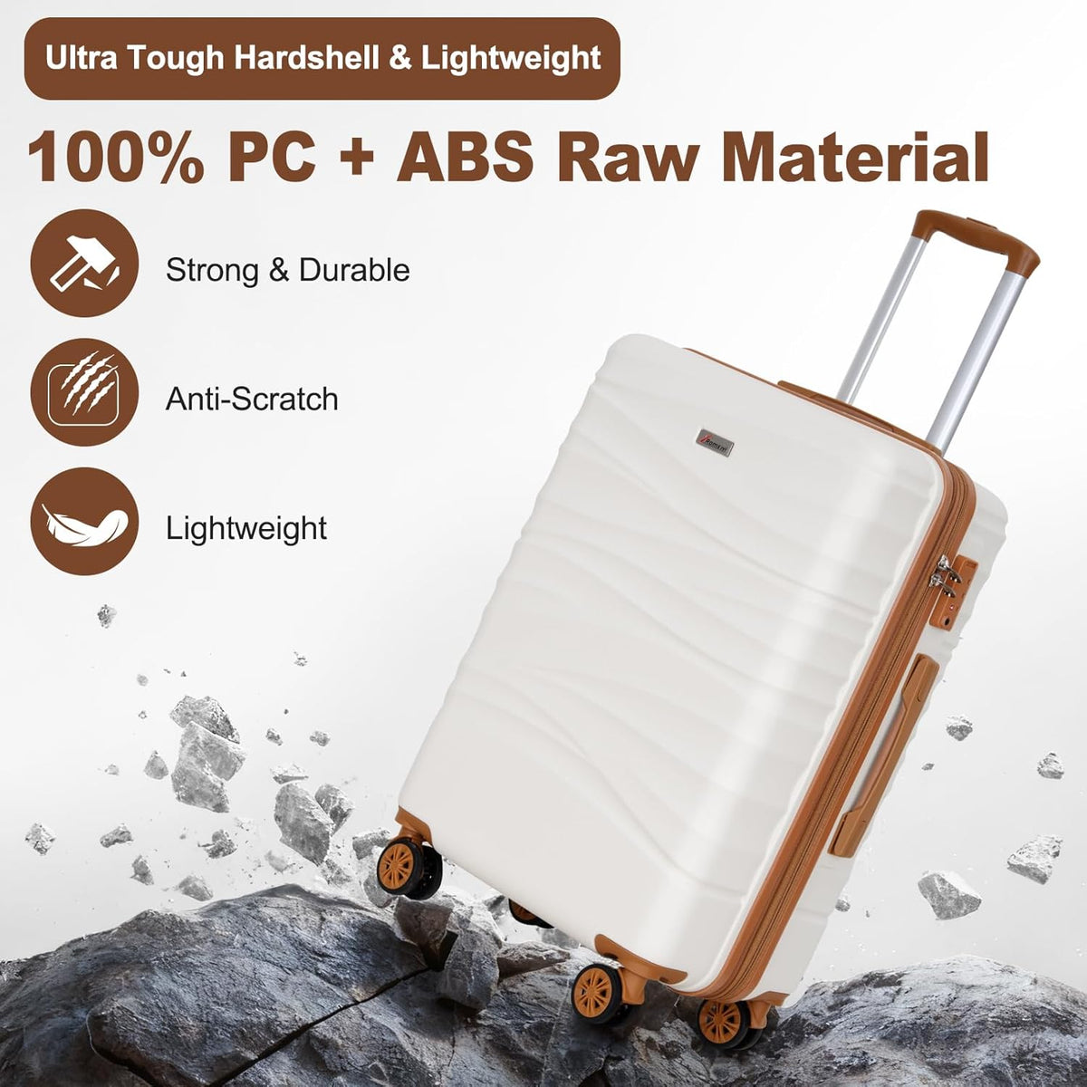 Expandable 21" Carry On Luggage,Hardshell Suitcase with Double Spinner Wheels for 20% More Space, Airline Approved Lightweight Hardside Luggage, Scratch-Resistant & YKK Zipper, White