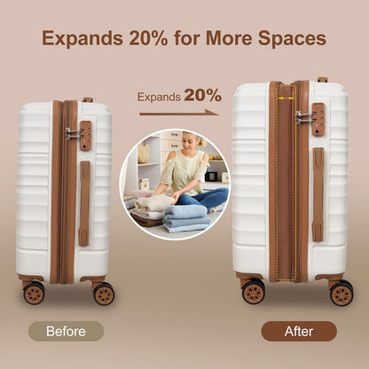 Expandable 21" Carry On Luggage,Hardshell Suitcase with Double Spinner Wheels for 20% More Space, Airline Approved Lightweight Hardside Luggage, Scratch-Resistant & YKK Zipper, White