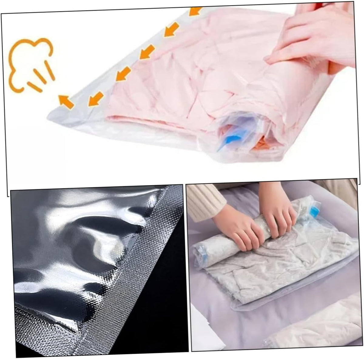 12pcs Vacuum Storage Bags for Travel, Reusable Roll up Compression Cloth Bags, Pa+pe Material, Hand Roll Space Saving Pouches for Suitcase and Clothes Organizer