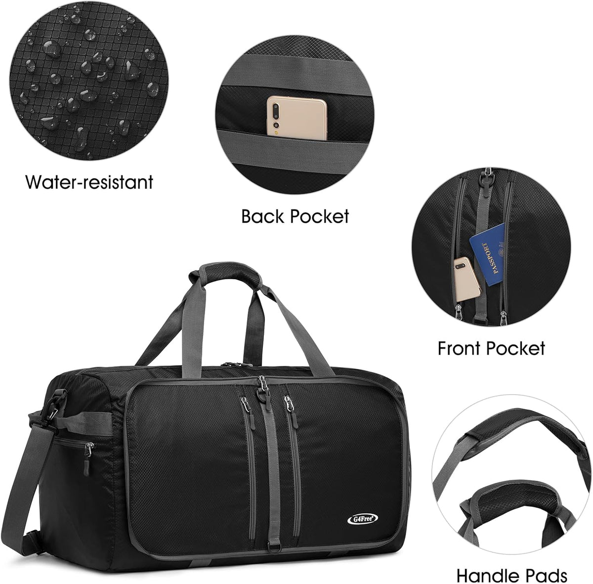 40L/65L Foldable Travel Duffle Bag Packable Weekender Bag | Water Resistant Nylon, Carry On Size Duffel, for Travel or Overnight Weekender Trip, for Gym or Sports, for Men Women