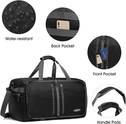 40L/65L Foldable Travel Duffle Bag Packable Weekender Bag | Water Resistant Nylon, Carry On Size Duffel, for Travel or Overnight Weekender Trip, for Gym or Sports, for Men Women