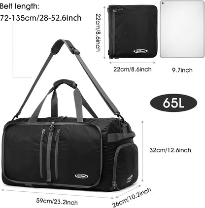 40L/65L Foldable Travel Duffle Bag Packable Weekender Bag | Water Resistant Nylon, Carry On Size Duffel, for Travel or Overnight Weekender Trip, for Gym or Sports, for Men Women