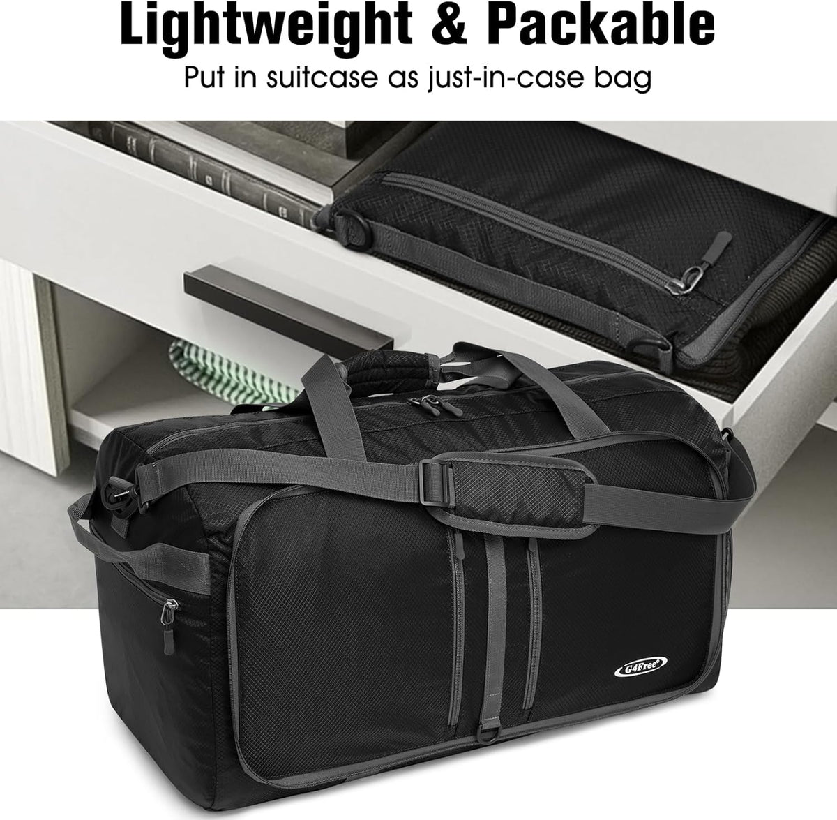 40L/65L Foldable Travel Duffle Bag Packable Weekender Bag | Water Resistant Nylon, Carry On Size Duffel, for Travel or Overnight Weekender Trip, for Gym or Sports, for Men Women