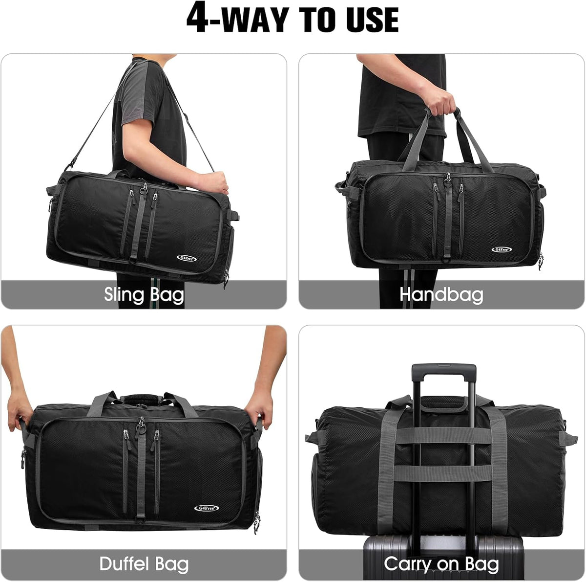 40L/65L Foldable Travel Duffle Bag Packable Weekender Bag | Water Resistant Nylon, Carry On Size Duffel, for Travel or Overnight Weekender Trip, for Gym or Sports, for Men Women