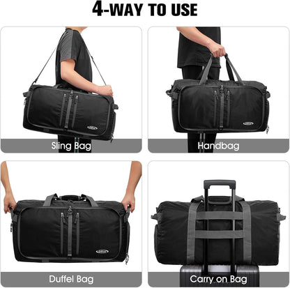 40L/65L Foldable Travel Duffle Bag Packable Weekender Bag | Water Resistant Nylon, Carry On Size Duffel, for Travel or Overnight Weekender Trip, for Gym or Sports, for Men Women