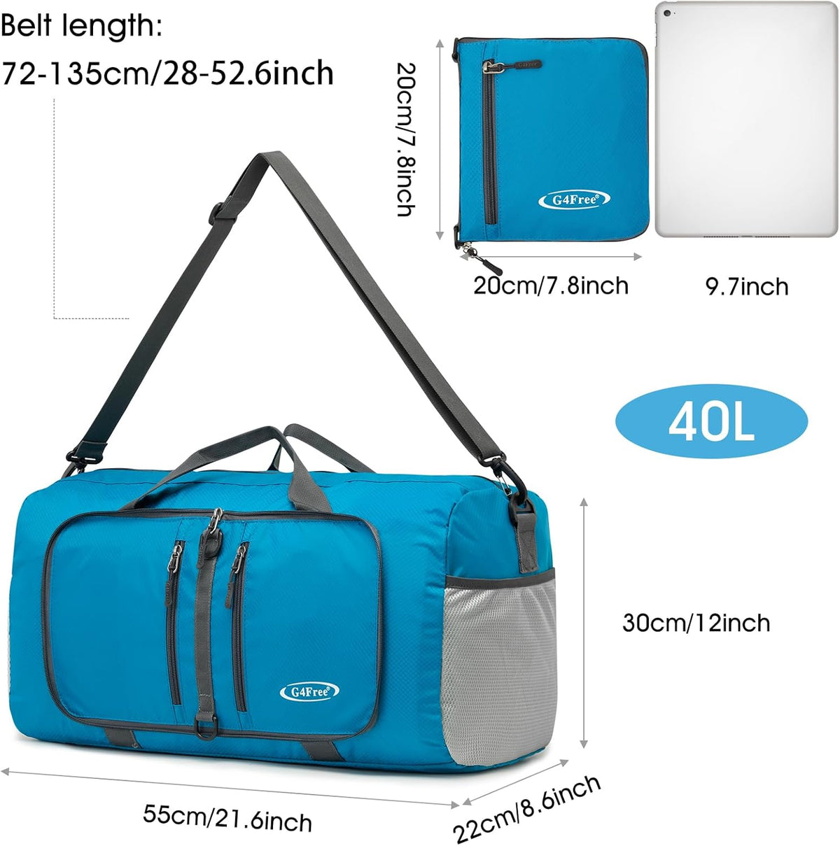 40L/65L Foldable Travel Duffle Bag Packable Weekender Bag | Water Resistant Nylon, Carry On Size Duffel, for Travel or Overnight Weekender Trip, for Gym or Sports, for Men Women
