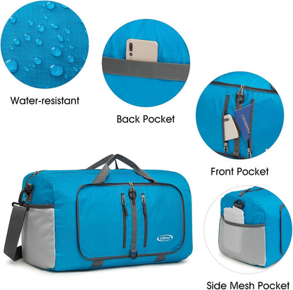 40L/65L Foldable Travel Duffle Bag Packable Weekender Bag | Water Resistant Nylon, Carry On Size Duffel, for Travel or Overnight Weekender Trip, for Gym or Sports, for Men Women
