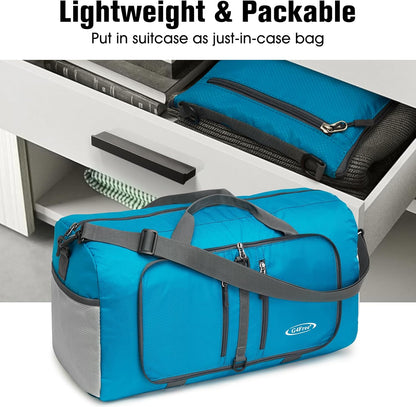 40L/65L Foldable Travel Duffle Bag Packable Weekender Bag | Water Resistant Nylon, Carry On Size Duffel, for Travel or Overnight Weekender Trip, for Gym or Sports, for Men Women
