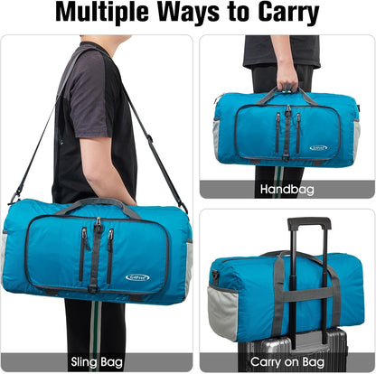 40L/65L Foldable Travel Duffle Bag Packable Weekender Bag | Water Resistant Nylon, Carry On Size Duffel, for Travel or Overnight Weekender Trip, for Gym or Sports, for Men Women